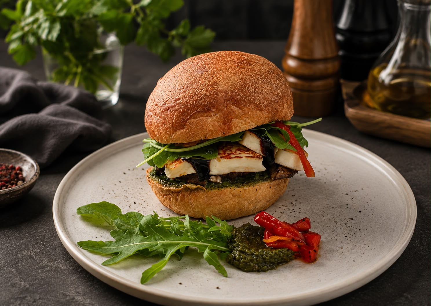HALLOUMI PESTO BURGER (SOURDOUGH)